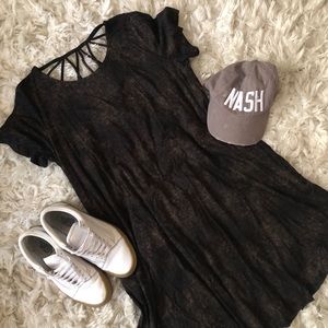 Acid Wash Black T-shirt Dress